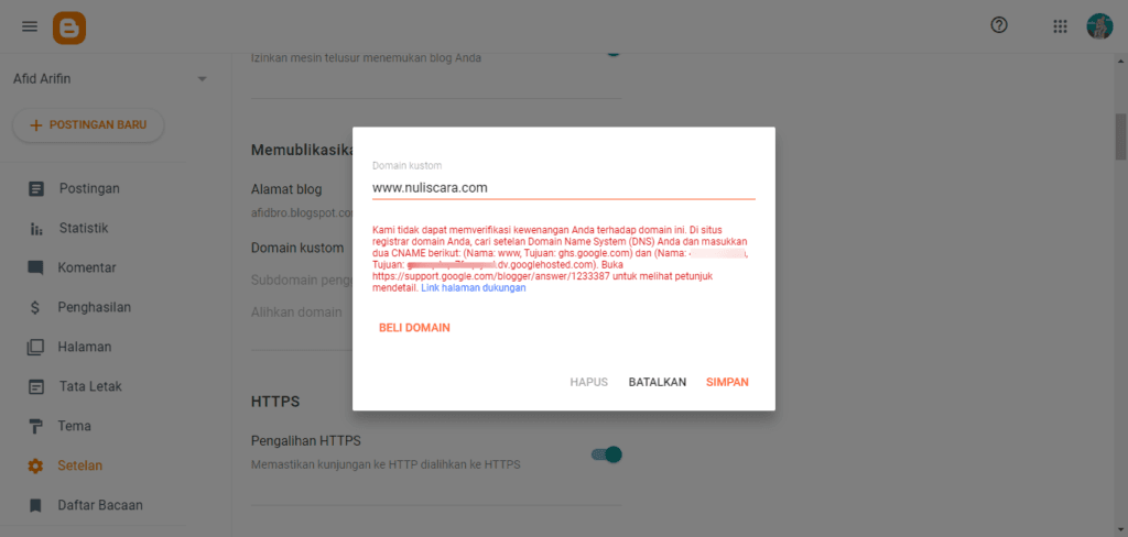 Cara Custom Domain Blogspot Pakai Domain Sendiri
