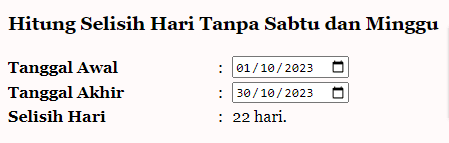 Hitung Selisih Hari Tanpa Sabtu Minggu dengan JavaScript
