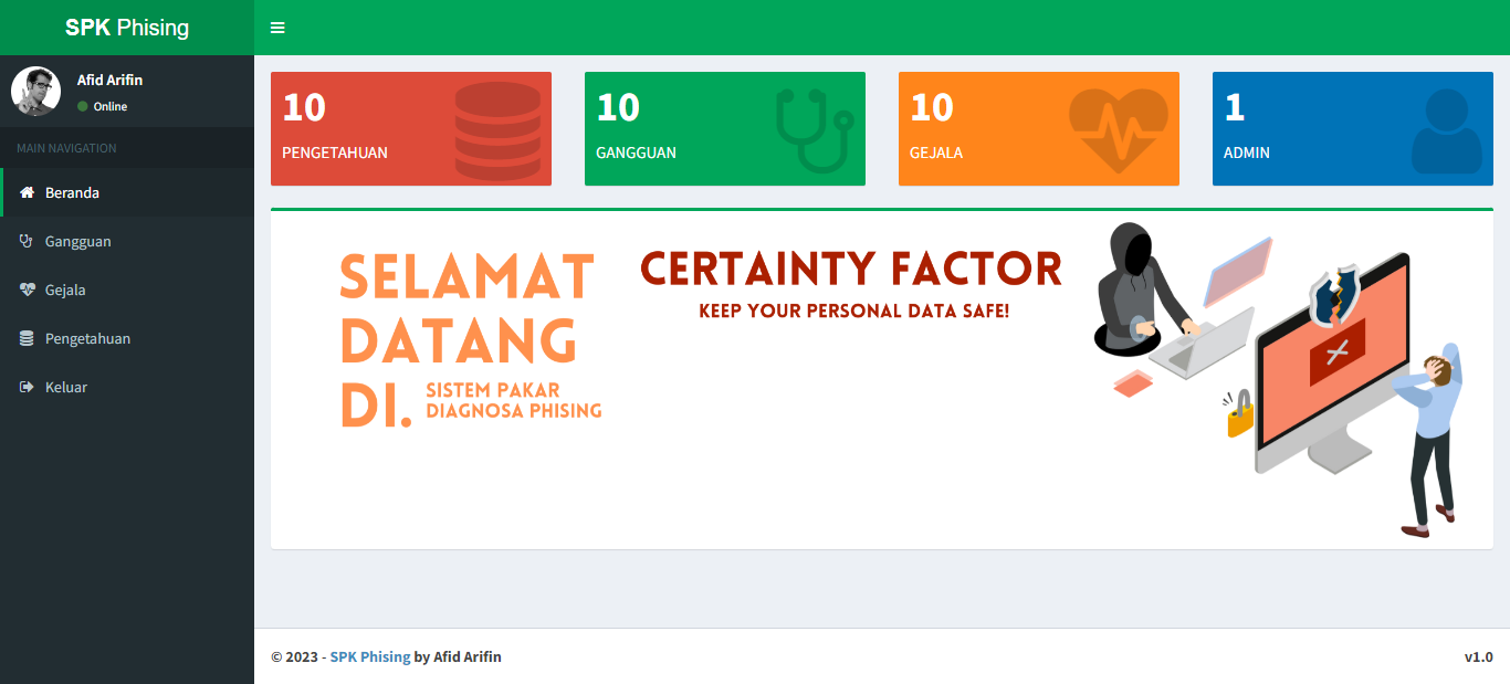 Source Code Sistem Pakar Certainty Factor Diagnosa Phising Berbasis Web