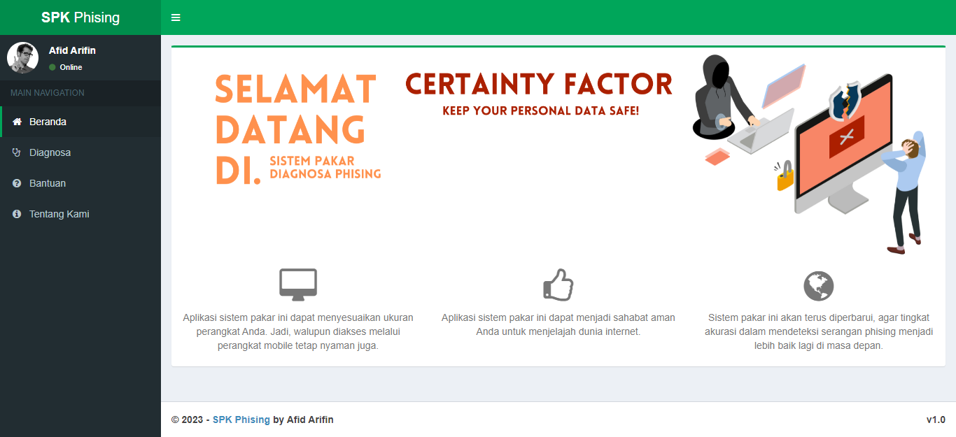 Source Code Sistem Pakar Certainty Factor Diagnosa Phising Berbasis Web