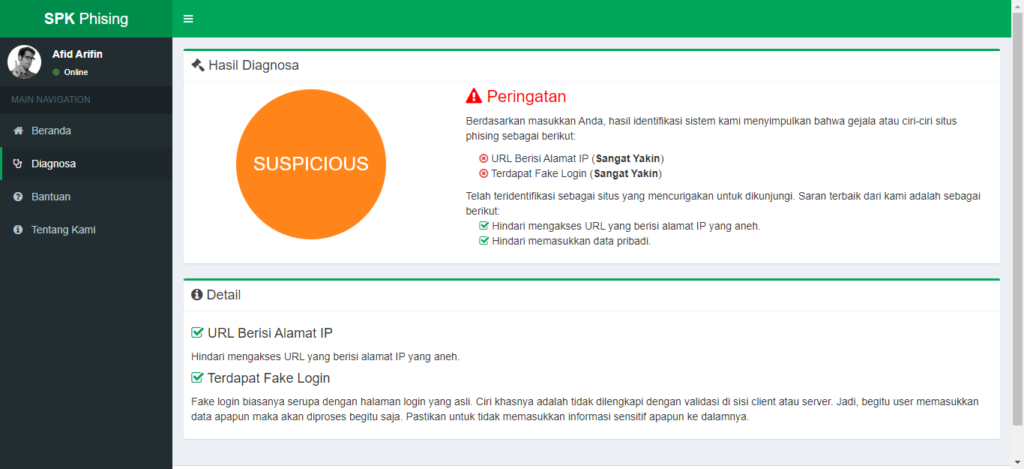 Source Code Sistem Pakar Certainty Factor Diagnosa Phising Berbasis Web